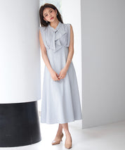 異素材ドッキングボウタイワンピースsdp0299 ブルーグレー