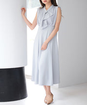 異素材ドッキングボウタイワンピースsdp0299 ブルーグレー