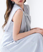 異素材ドッキングボウタイワンピースsdp0299 ブルーグレー