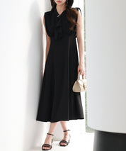 異素材ドッキングボウタイワンピースsdp0299 ブラック