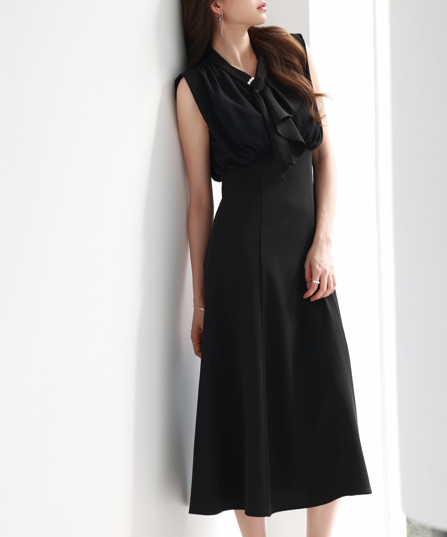 異素材ドッキングボウタイワンピースsdp0299 ブラック