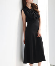 異素材ドッキングボウタイワンピースsdp0299 ブラック