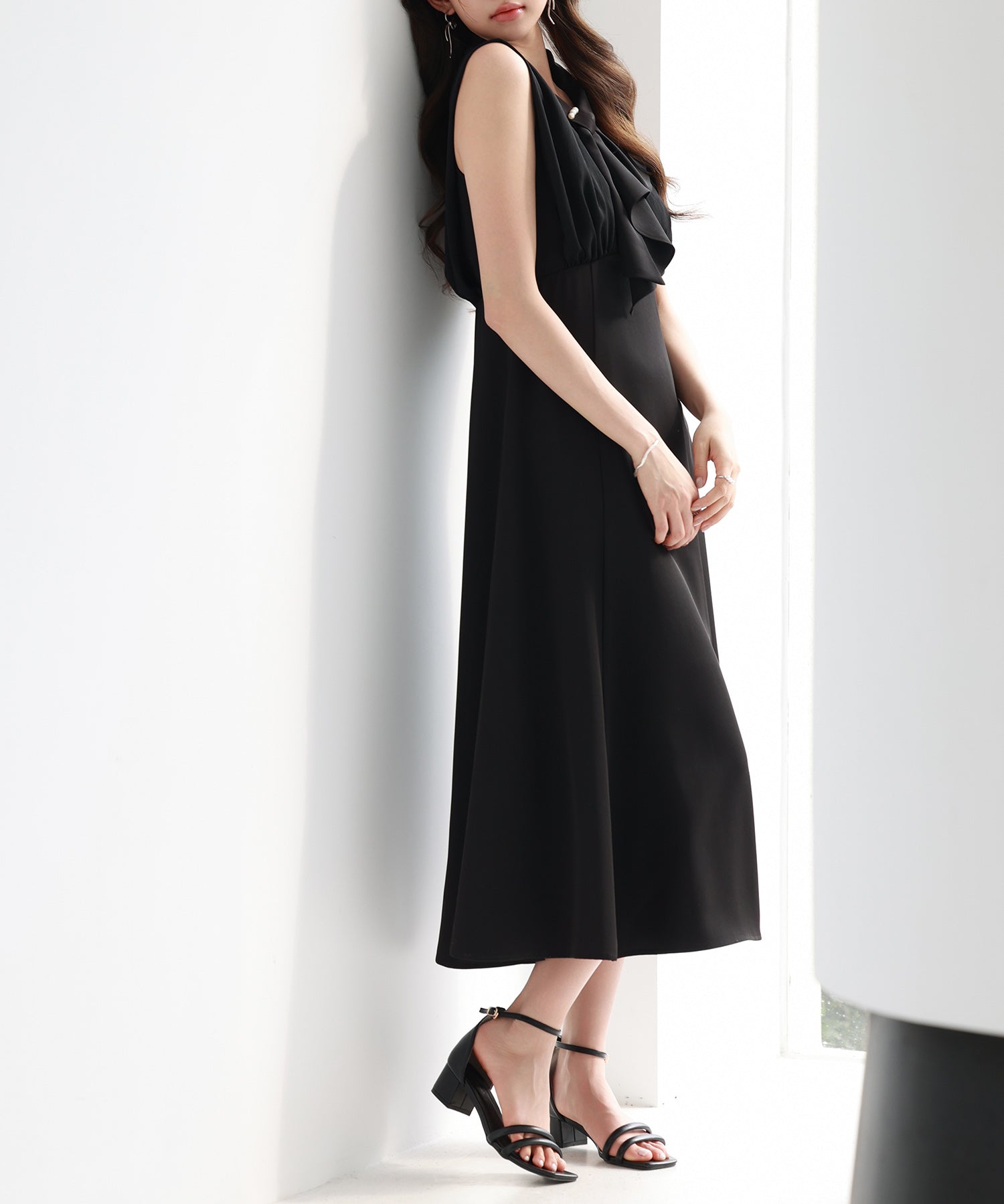 異素材ドッキングボウタイワンピースsdp0299 ブラック