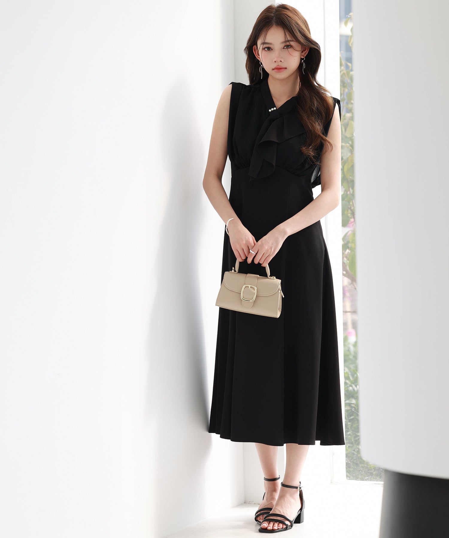 異素材ドッキングボウタイワンピースsdp0299 ブラック