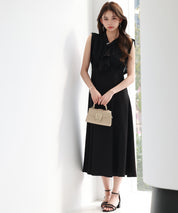 異素材ドッキングボウタイワンピースsdp0299 ブラック