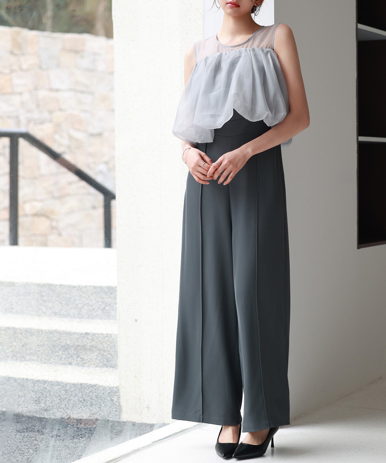 オーガンジートップスとオールインワンの2点セットsdp0300-102-365