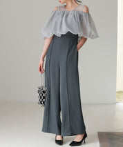 オーガンジートップスとオールインワンの2点セットsdp0300 チャコール