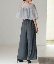 オーガンジートップスとオールインワンの2点セットsdp0300 チャコール