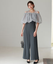 オーガンジートップスとオールインワンの2点セットsdp0300 チャコール