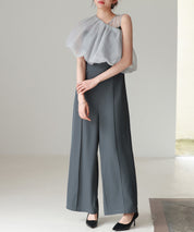 オーガンジートップスとオールインワンの2点セットsdp0300 チャコール