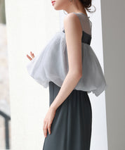 オーガンジートップスとオールインワンの2点セットsdp0300 チャコール