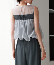 オーガンジートップスとオールインワンの2点セットsdp0300 チャコール