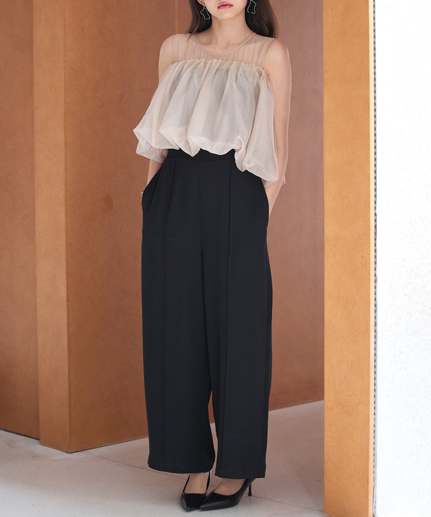 オーガンジートップスとオールインワンの2点セットsdp0300-102-8