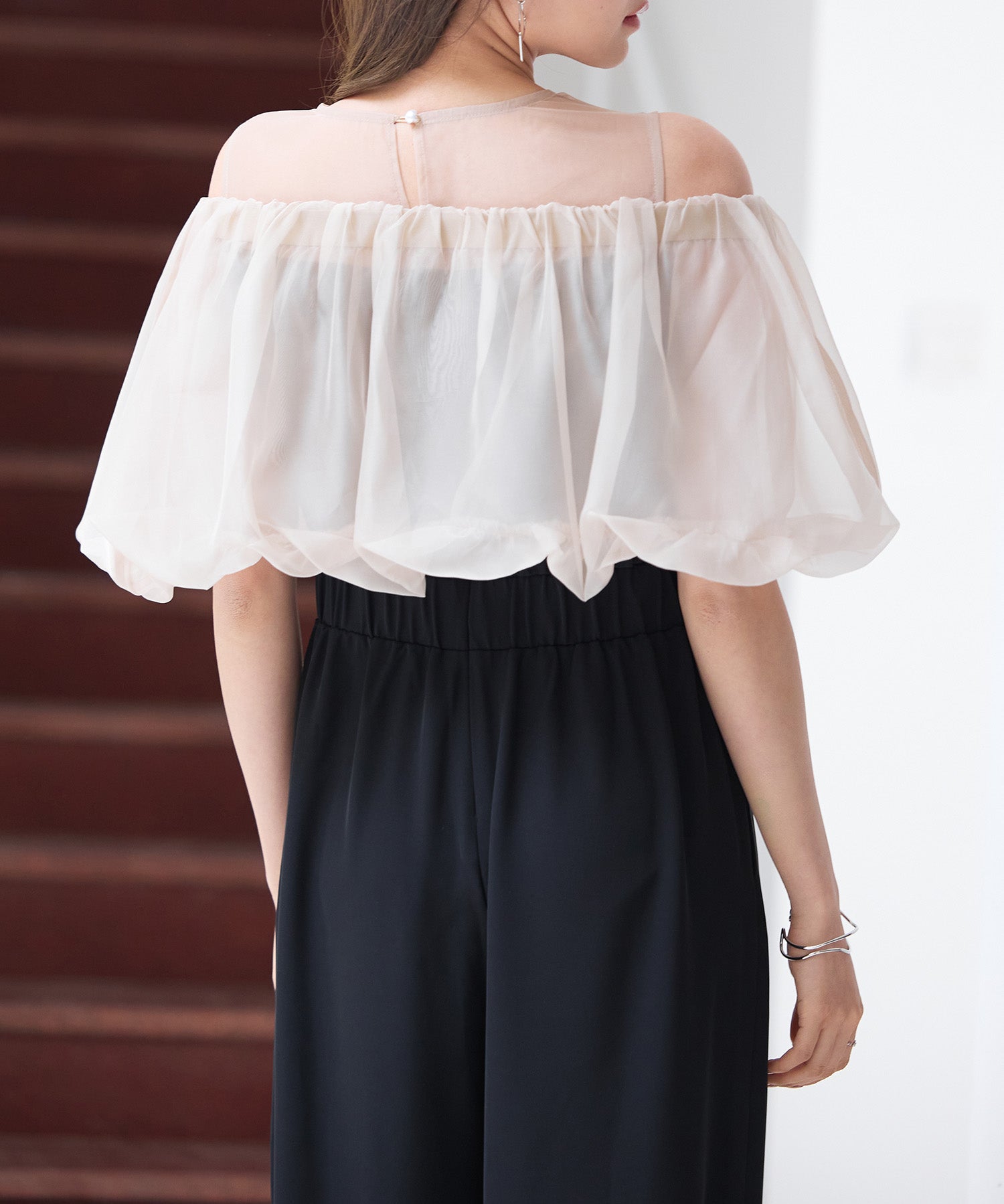 オーガンジートップスとオールインワンの2点セットsdp0300 ブラック