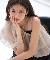 オーガンジートップスとオールインワンの2点セットsdp0300 ブラック