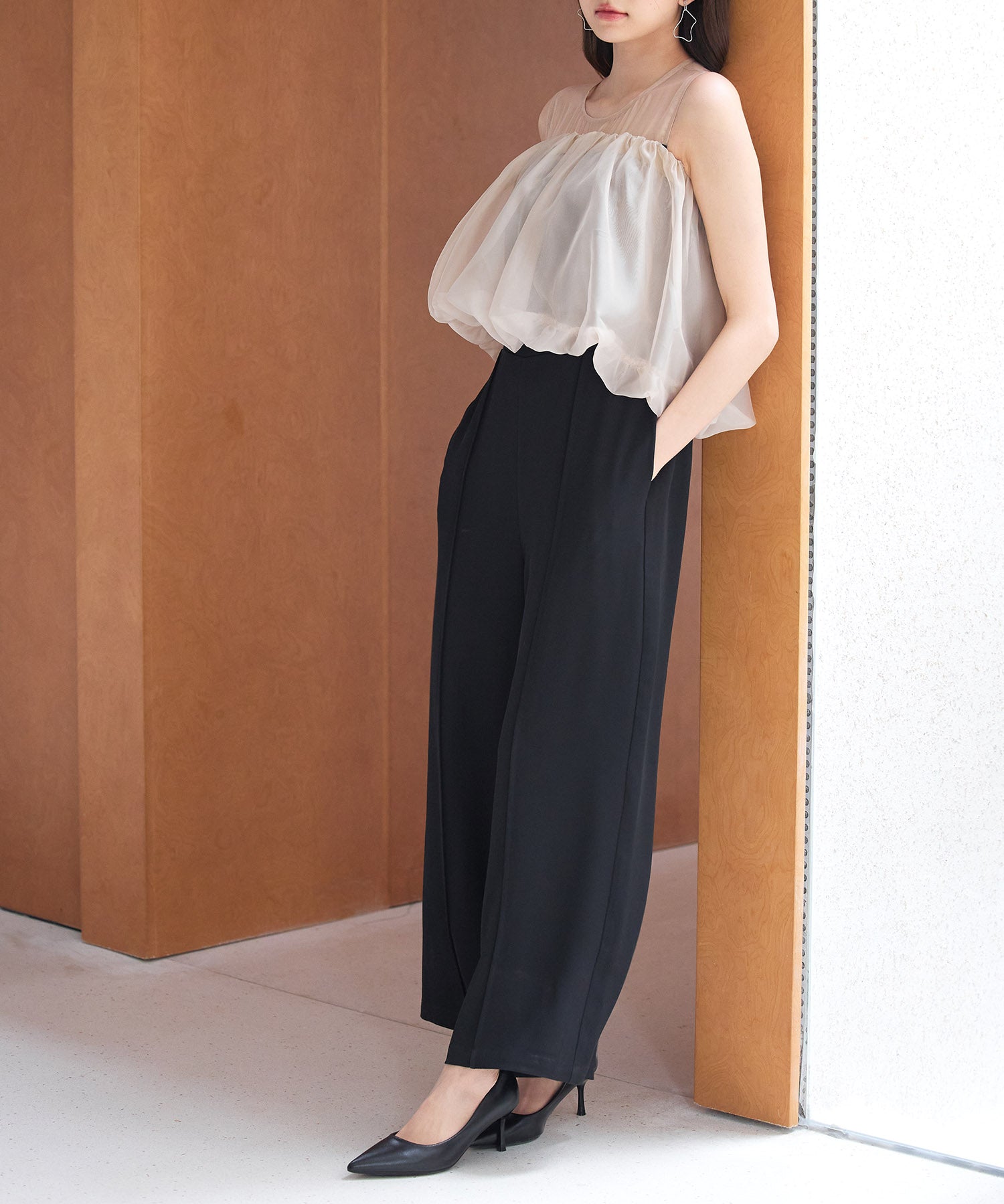 オーガンジートップスとオールインワンの2点セットsdp0300 ブラック