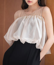 オーガンジートップスとオールインワンの2点セットsdp0300 ブラック