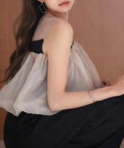 オーガンジートップスとオールインワンの2点セットsdp0300 ブラック