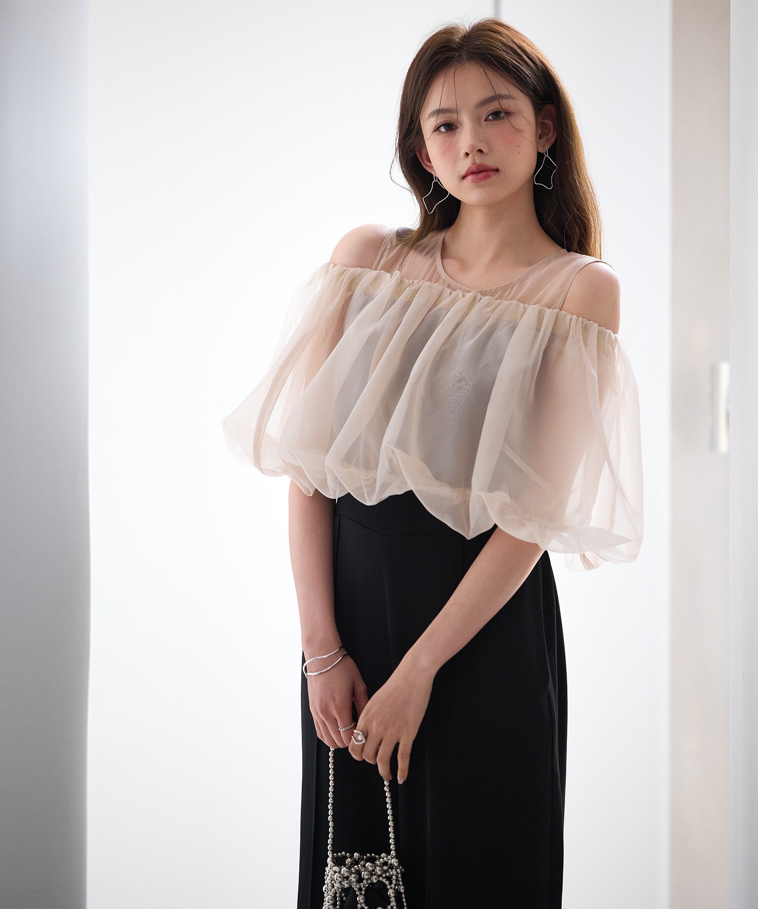 オーガンジートップスとオールインワンの2点セットsdp0300 ブラック