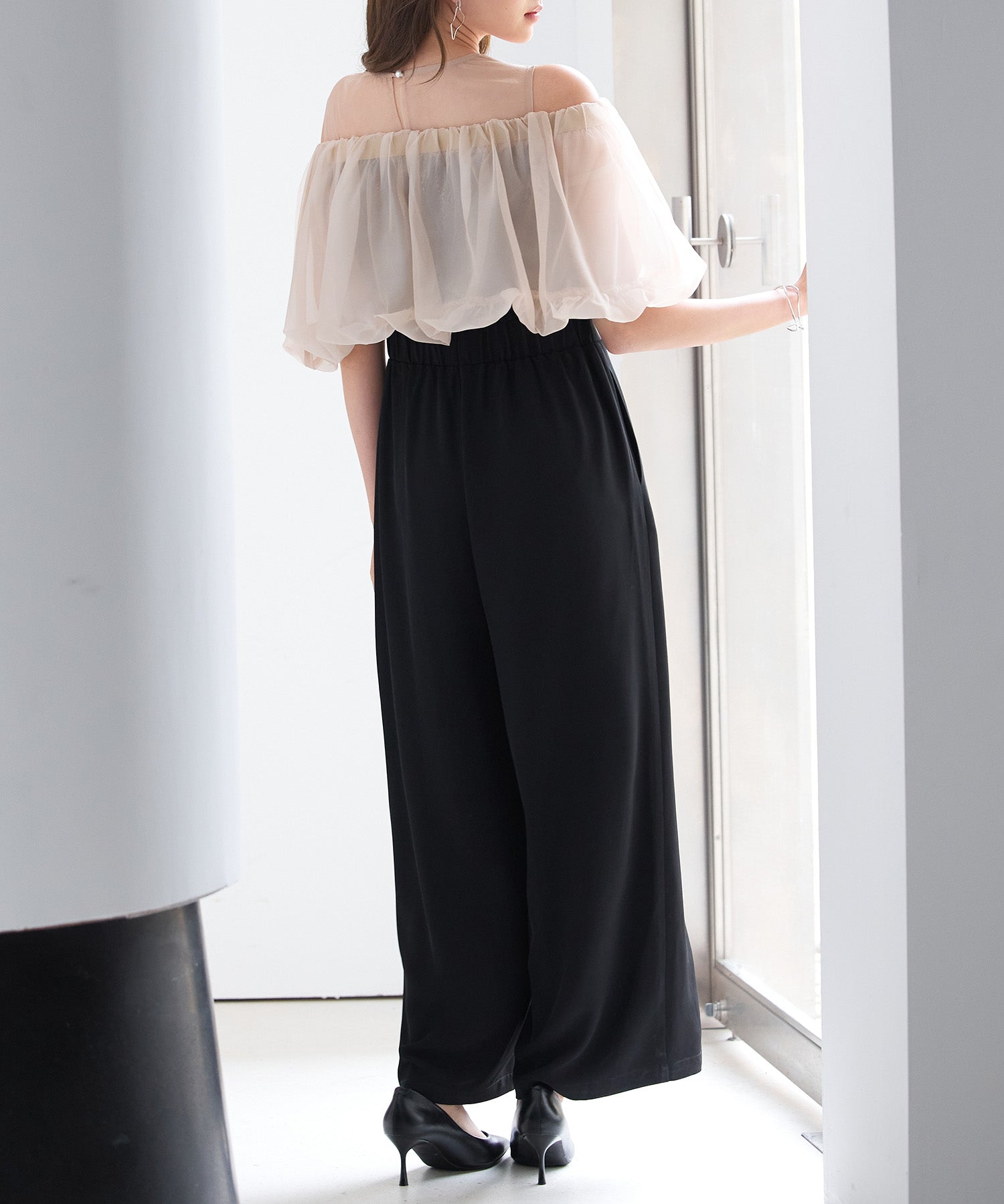 オーガンジートップスとオールインワンの2点セットsdp0300 ブラック