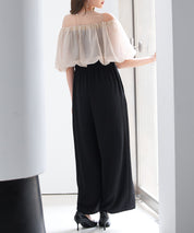 オーガンジートップスとオールインワンの2点セットsdp0300 ブラック