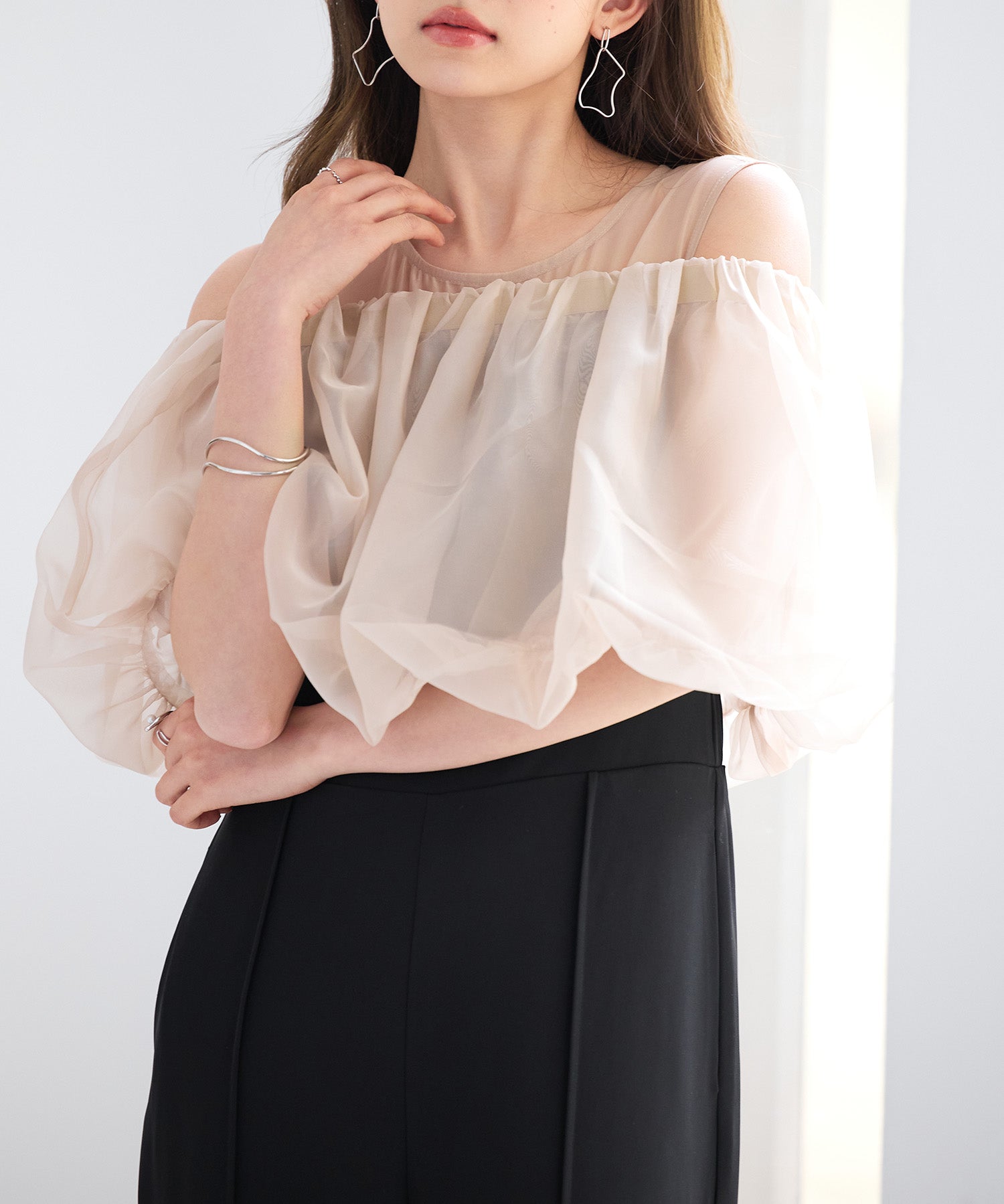 オーガンジートップスとオールインワンの2点セットsdp0300 ブラック