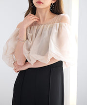 オーガンジートップスとオールインワンの2点セットsdp0300 ブラック