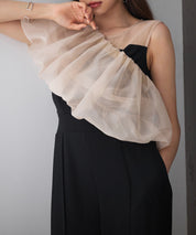 オーガンジートップスとオールインワンの2点セットsdp0300 ブラック