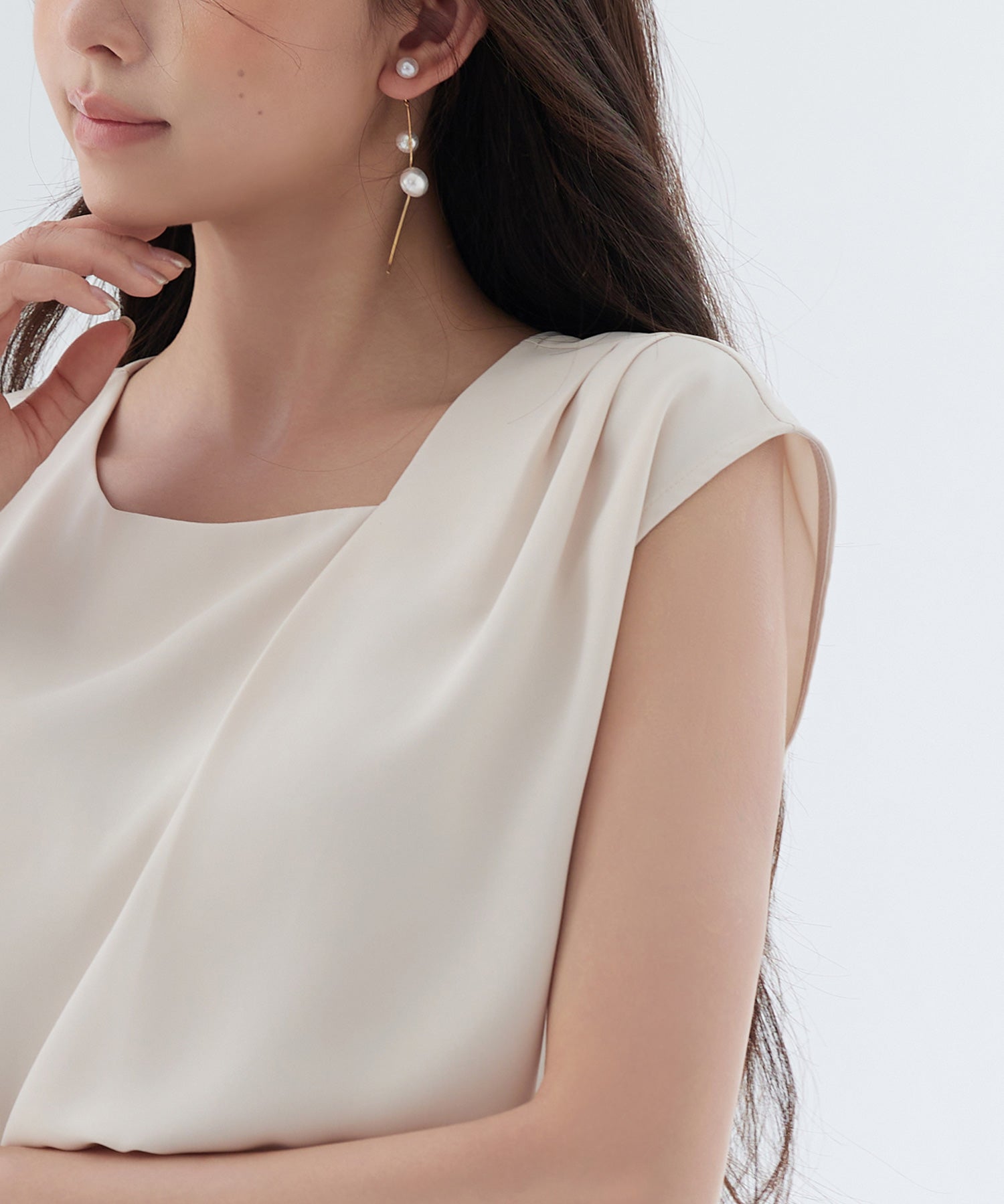 アシンメトリフレンチスリーブブラウスsdp0301 ベージュ