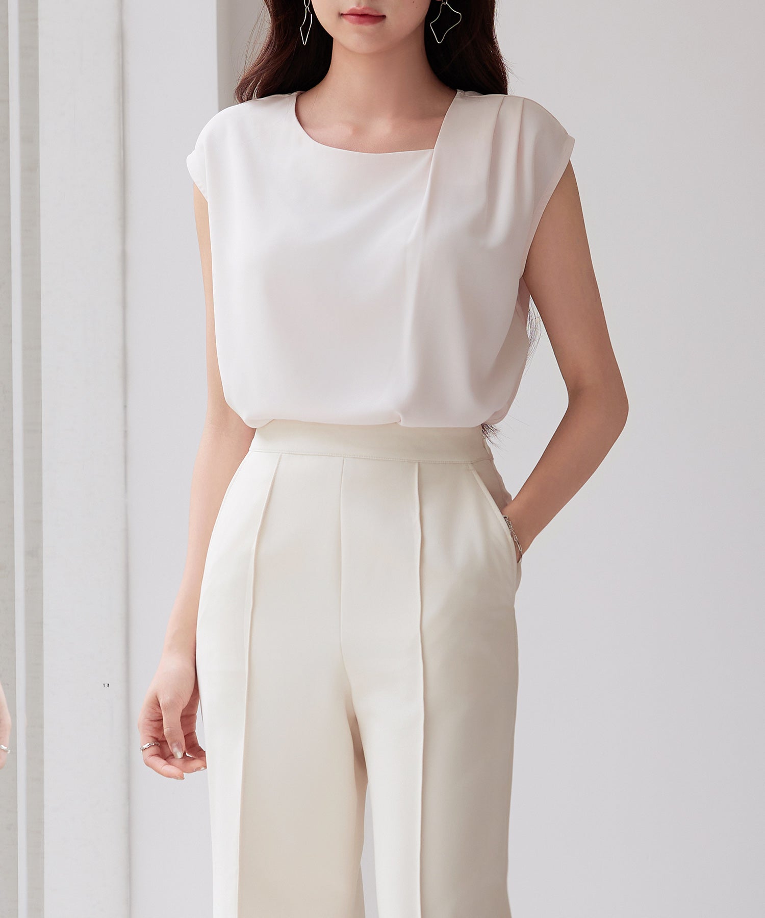 アシンメトリフレンチスリーブブラウスsdp0301 ピンクベージュ