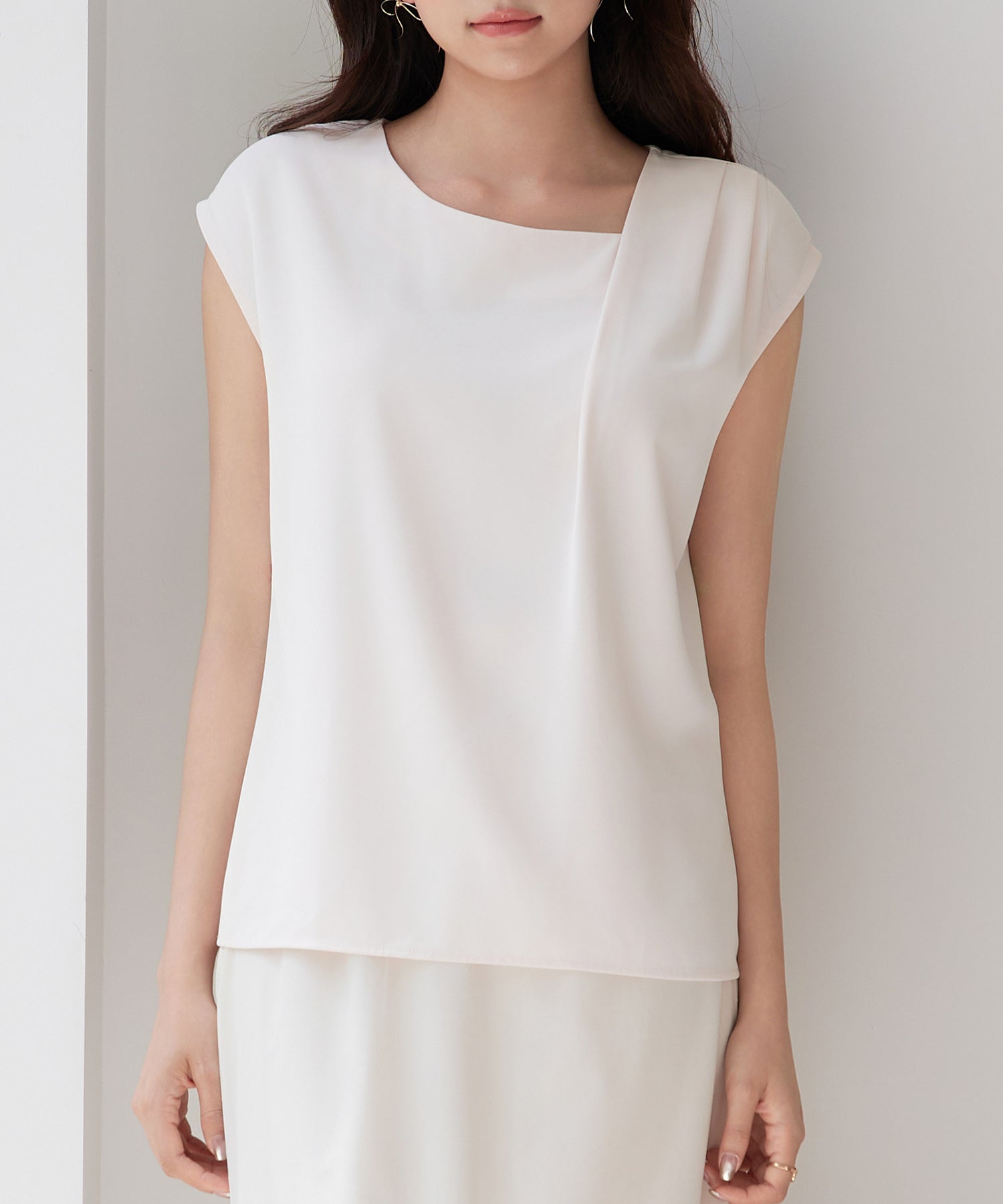 アシンメトリフレンチスリーブブラウスsdp0301 ピンクベージュ