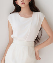 アシンメトリフレンチスリーブブラウスsdp0301 ピンクベージュ