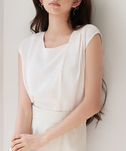 アシンメトリフレンチスリーブブラウスsdp0301 ピンクベージュ