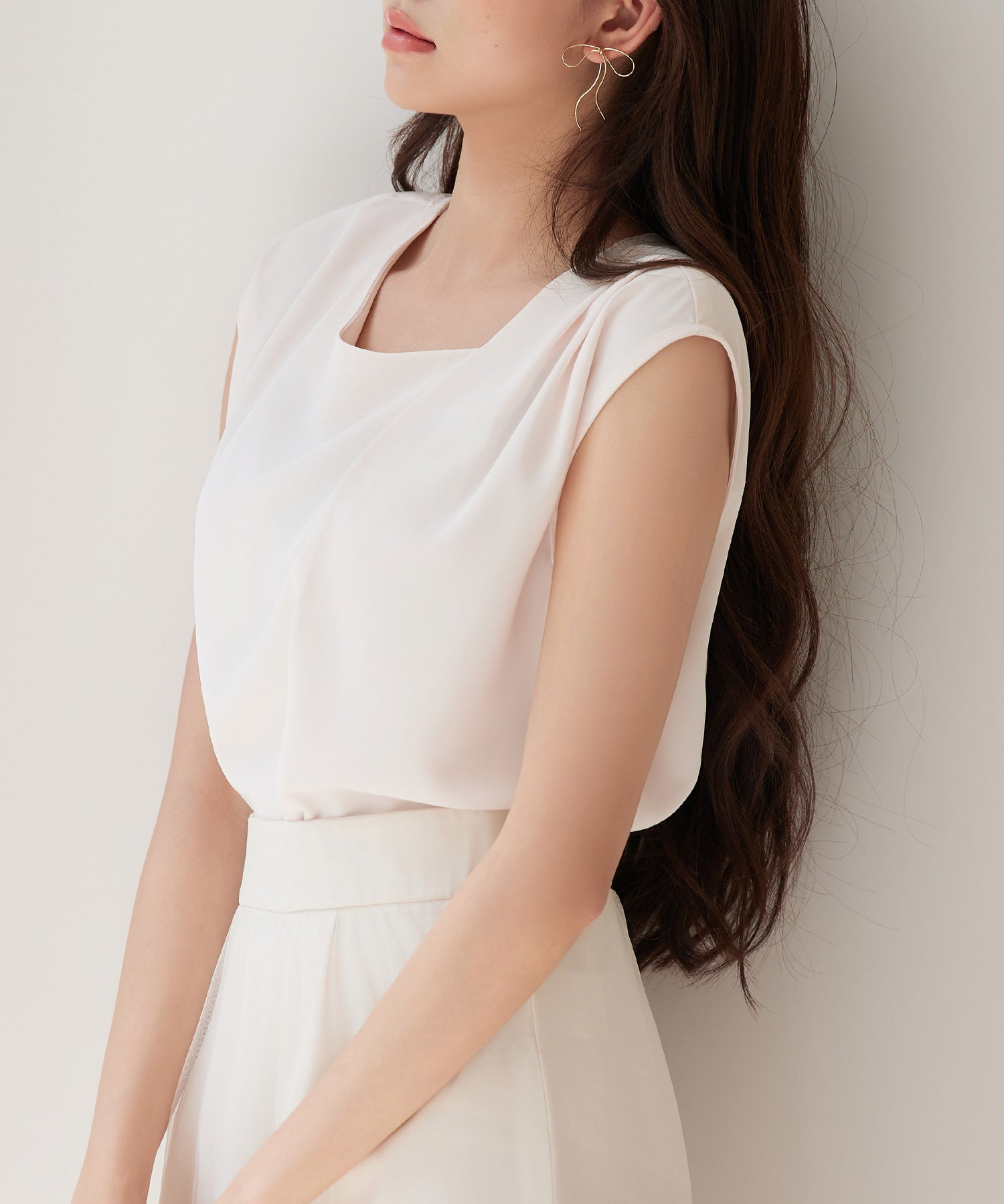 アシンメトリフレンチスリーブブラウスsdp0301 ピンクベージュ