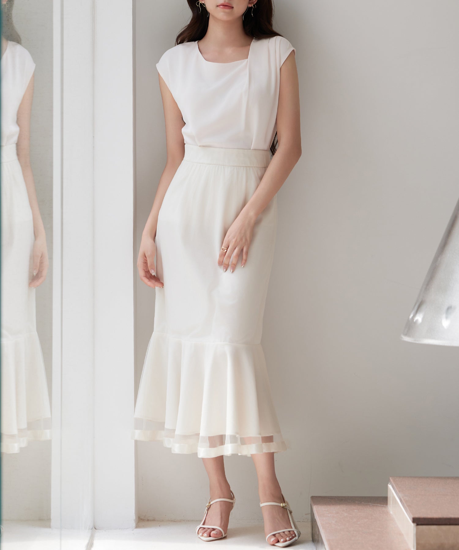 アシンメトリフレンチスリーブブラウスsdp0301 ピンクベージュ