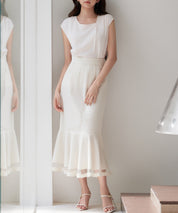 アシンメトリフレンチスリーブブラウスsdp0301 ピンクベージュ