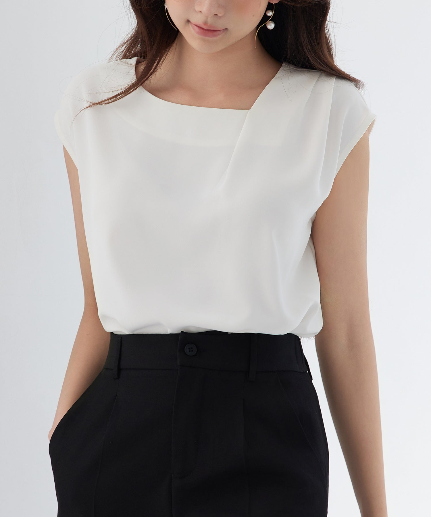 アシンメトリフレンチスリーブブラウスsdp0301 ホワイト