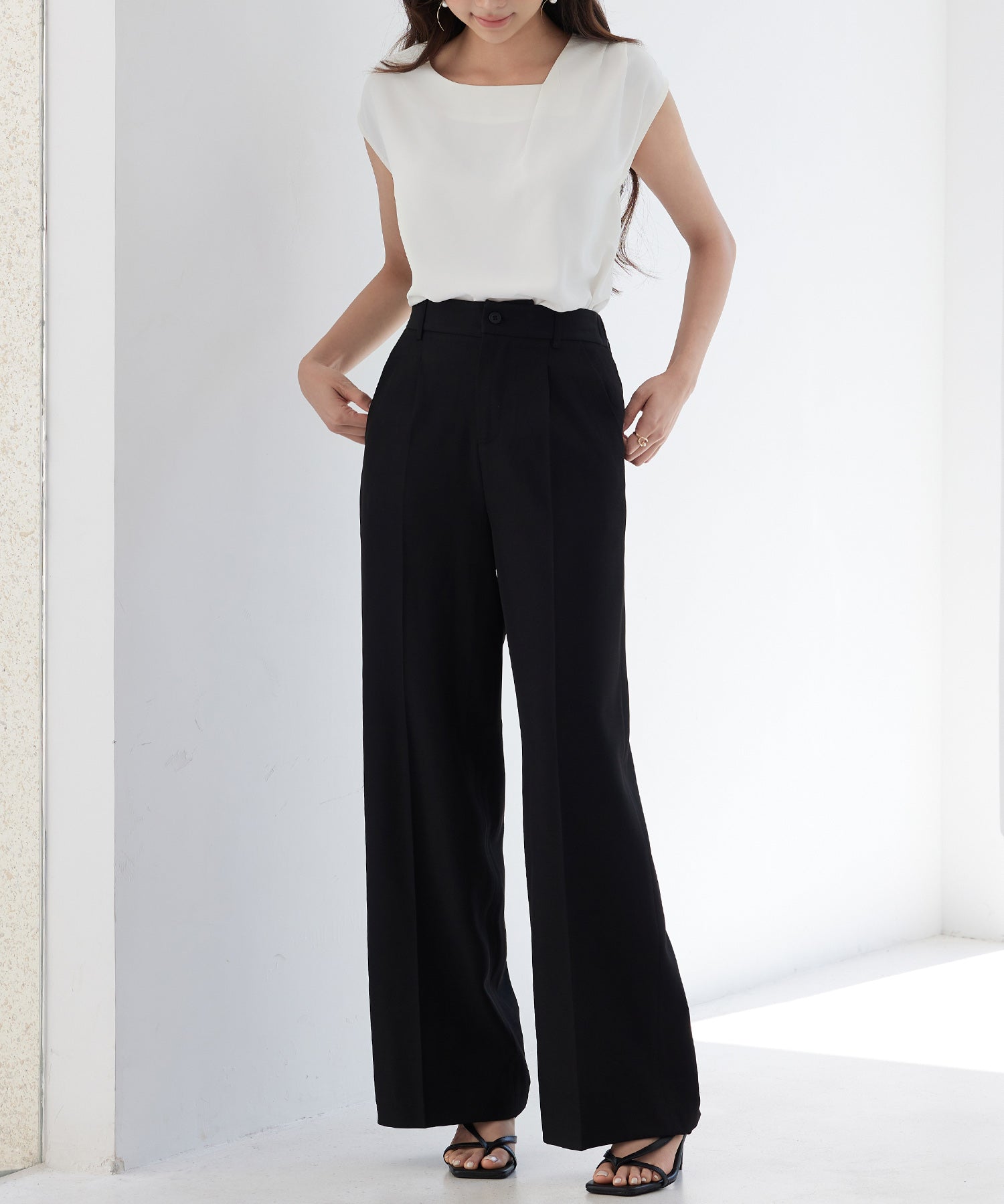 アシンメトリフレンチスリーブブラウスsdp0301 ホワイト