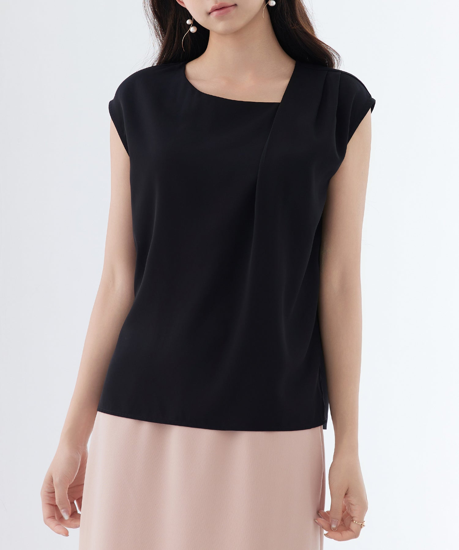 アシンメトリフレンチスリーブブラウスsdp0301 ブラック