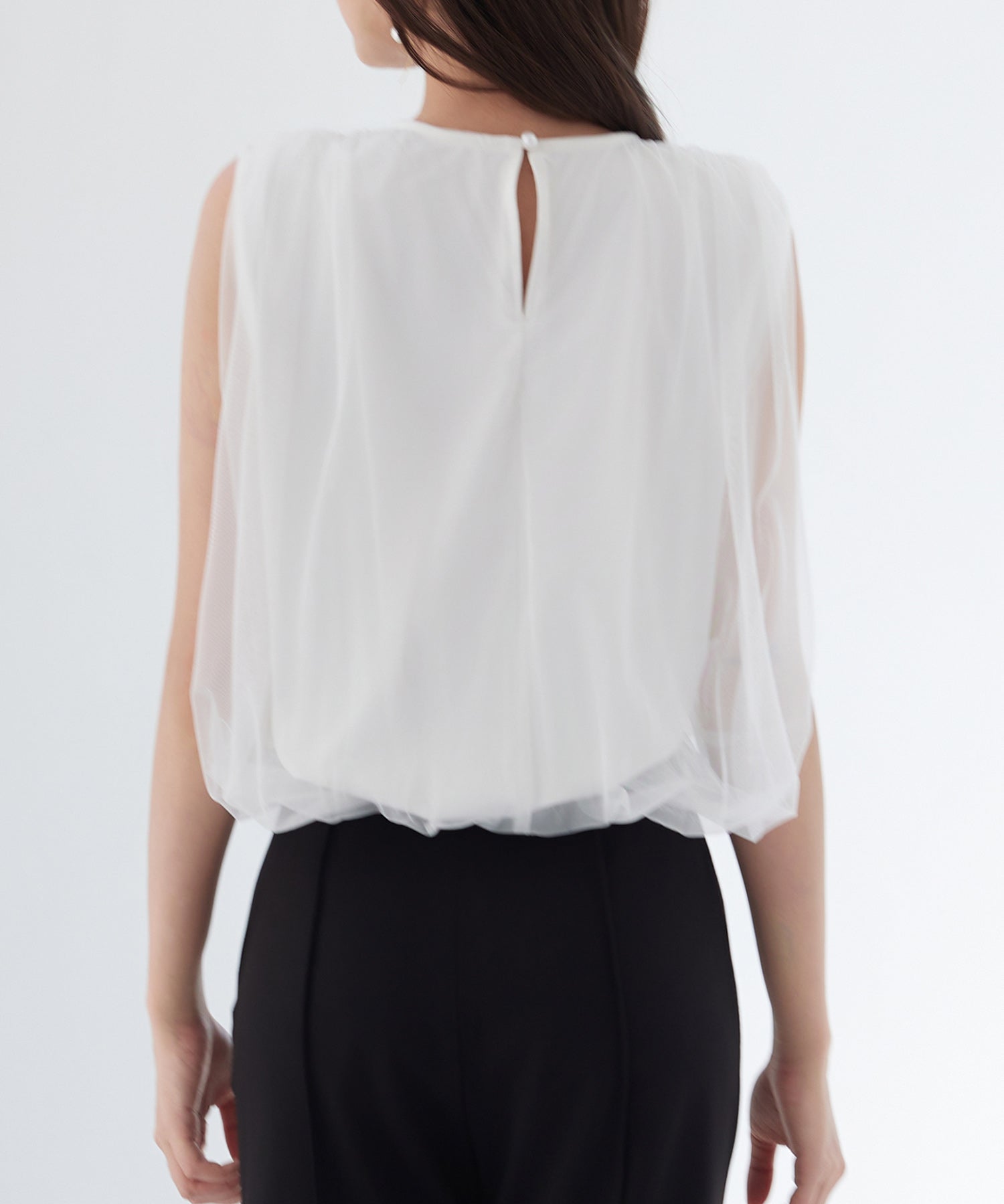 ふんわりチュールノースリーブブラウスsdp0303 ホワイト