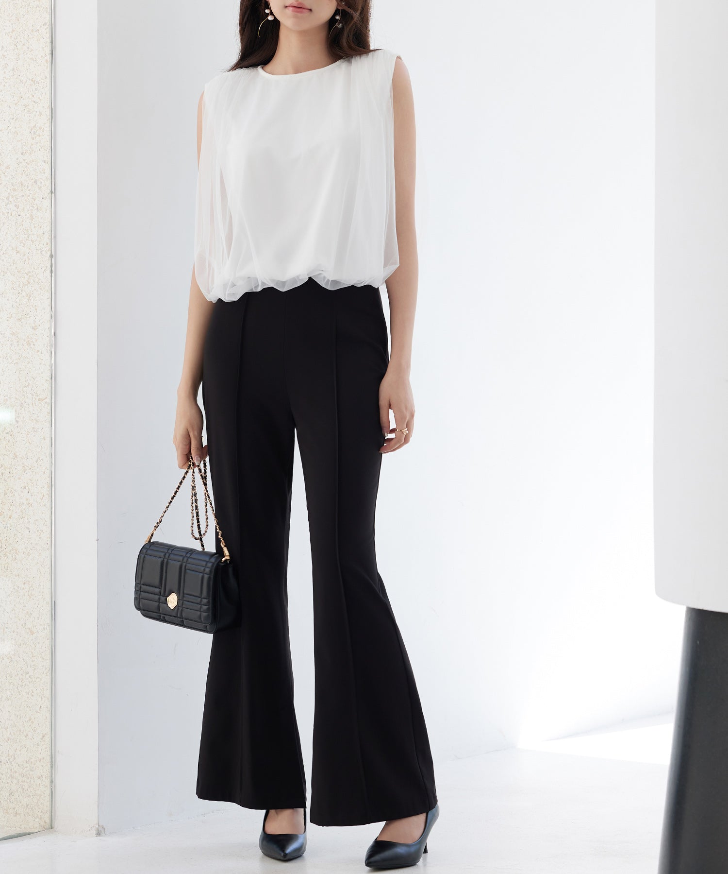 ふんわりチュールノースリーブブラウスsdp0303 ホワイト