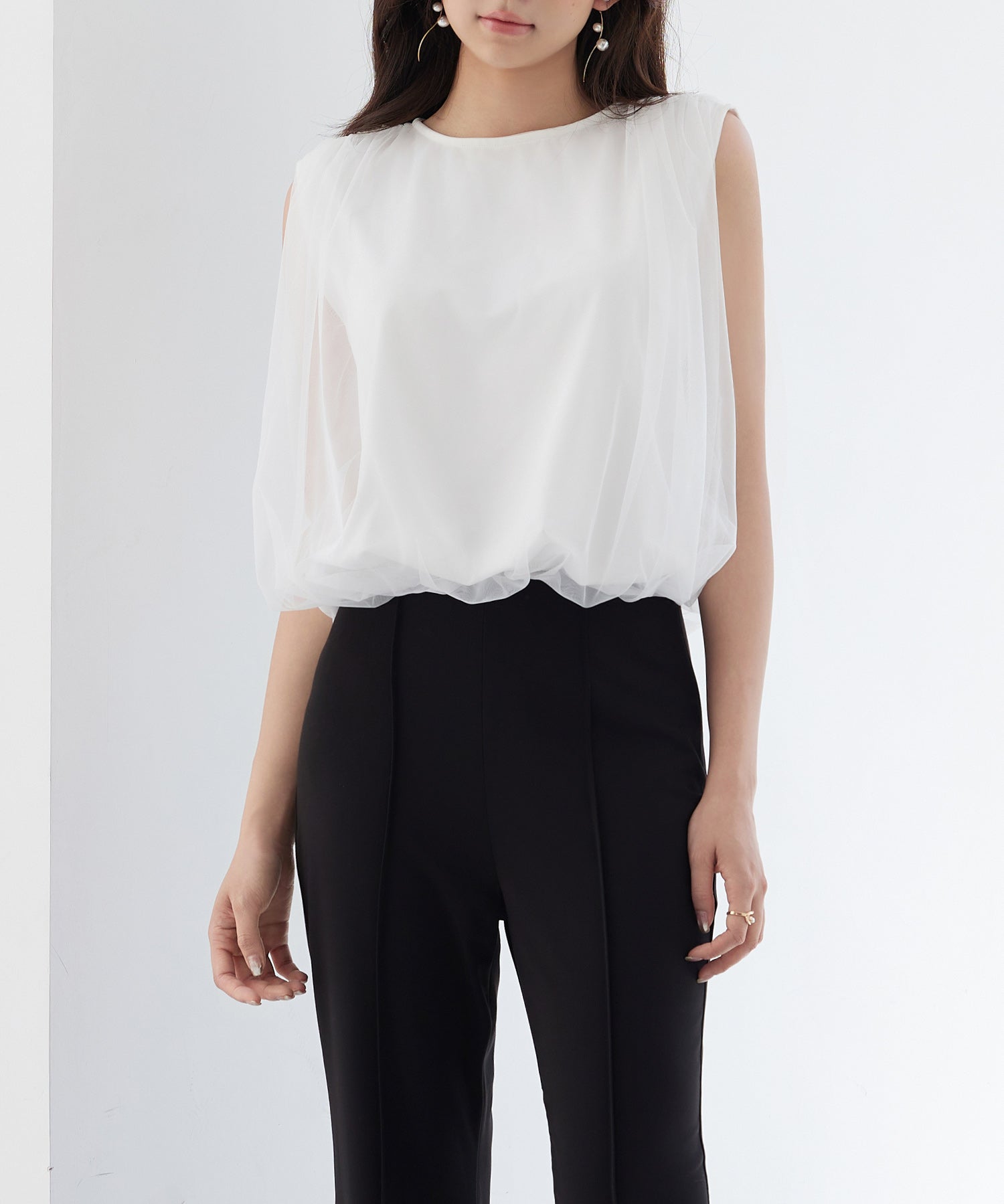 ふんわりチュールノースリーブブラウスsdp0303 ホワイト