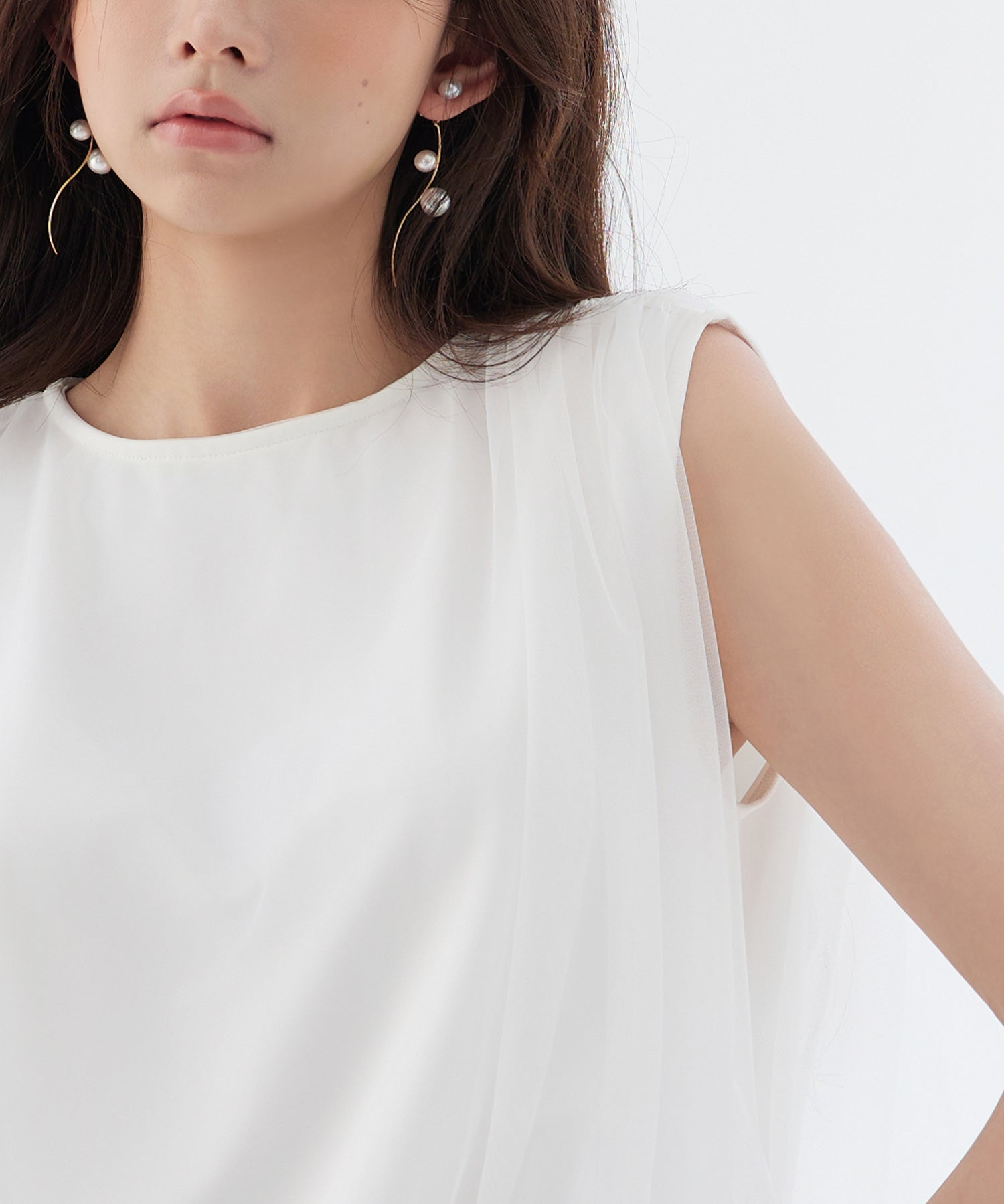 ふんわりチュールノースリーブブラウスsdp0303 ホワイト
