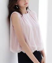 ふんわりチュールノースリーブブラウスsdp0303 ピンク