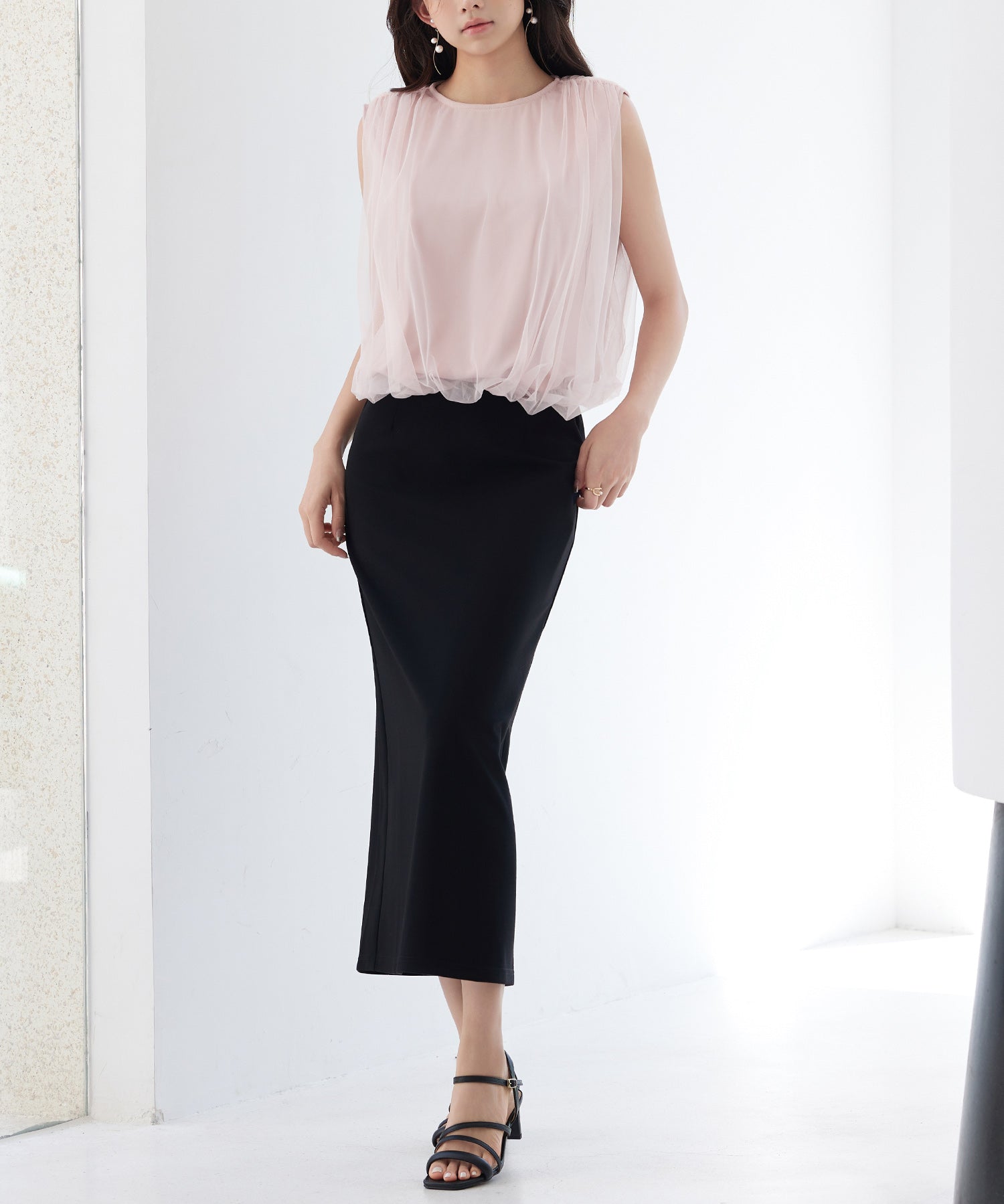 ふんわりチュールノースリーブブラウスsdp0303 ピンク