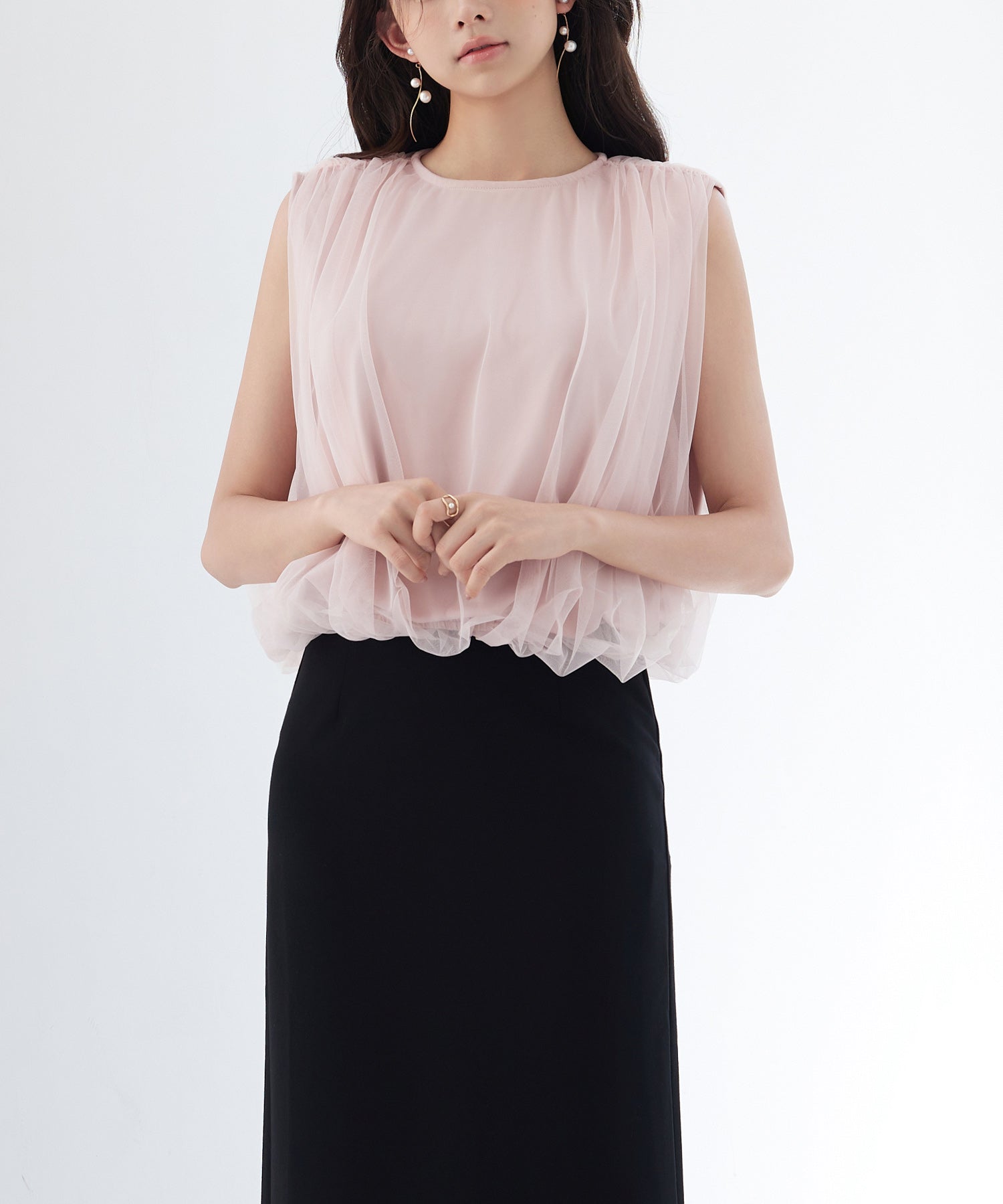 ふんわりチュールノースリーブブラウスsdp0303 ピンク