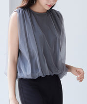 ふんわりチュールノースリーブブラウスsdp0303 チャコール