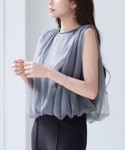 ふんわりチュールノースリーブブラウスsdp0303 チャコール