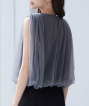 ふんわりチュールノースリーブブラウスsdp0303 チャコール