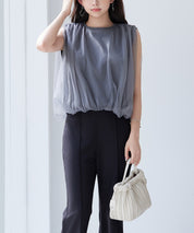 ふんわりチュールノースリーブブラウスsdp0303 チャコール